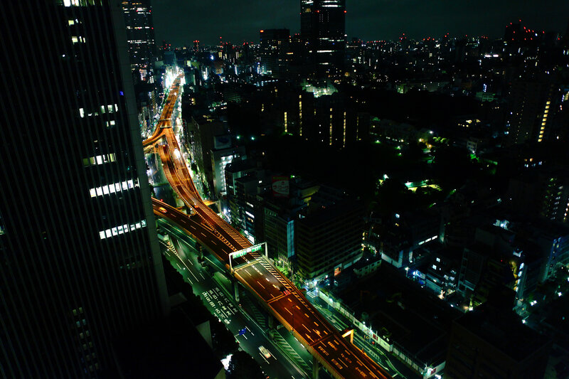 nighttime city traffic view