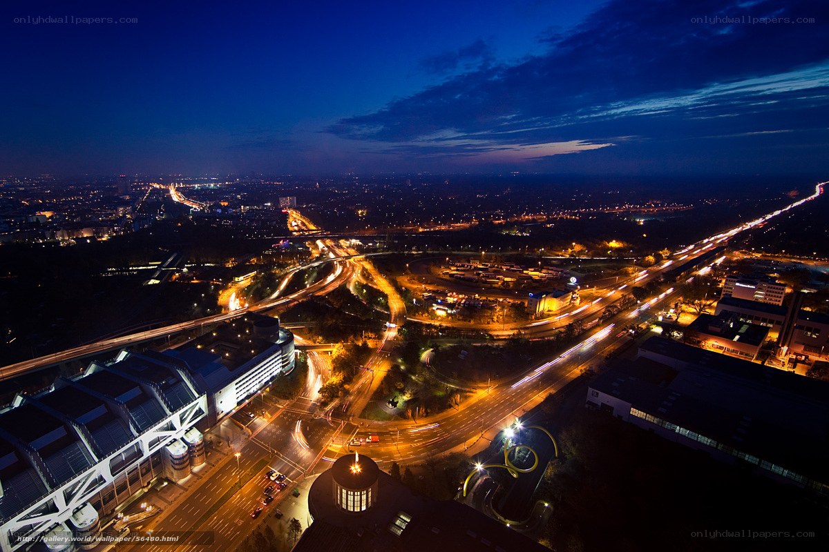 Nighttime city traffic view
