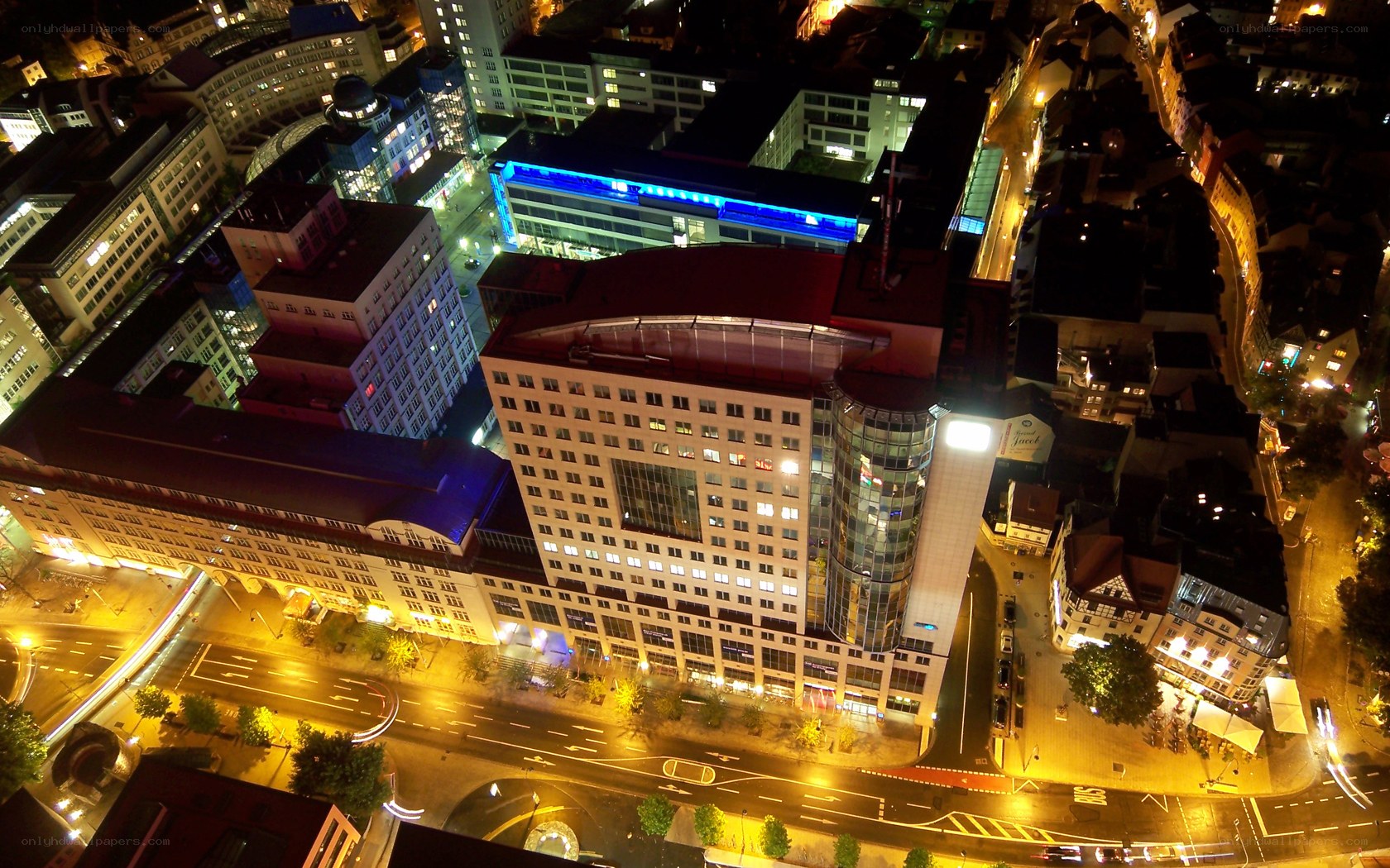 nighttime cityscape aerial view
