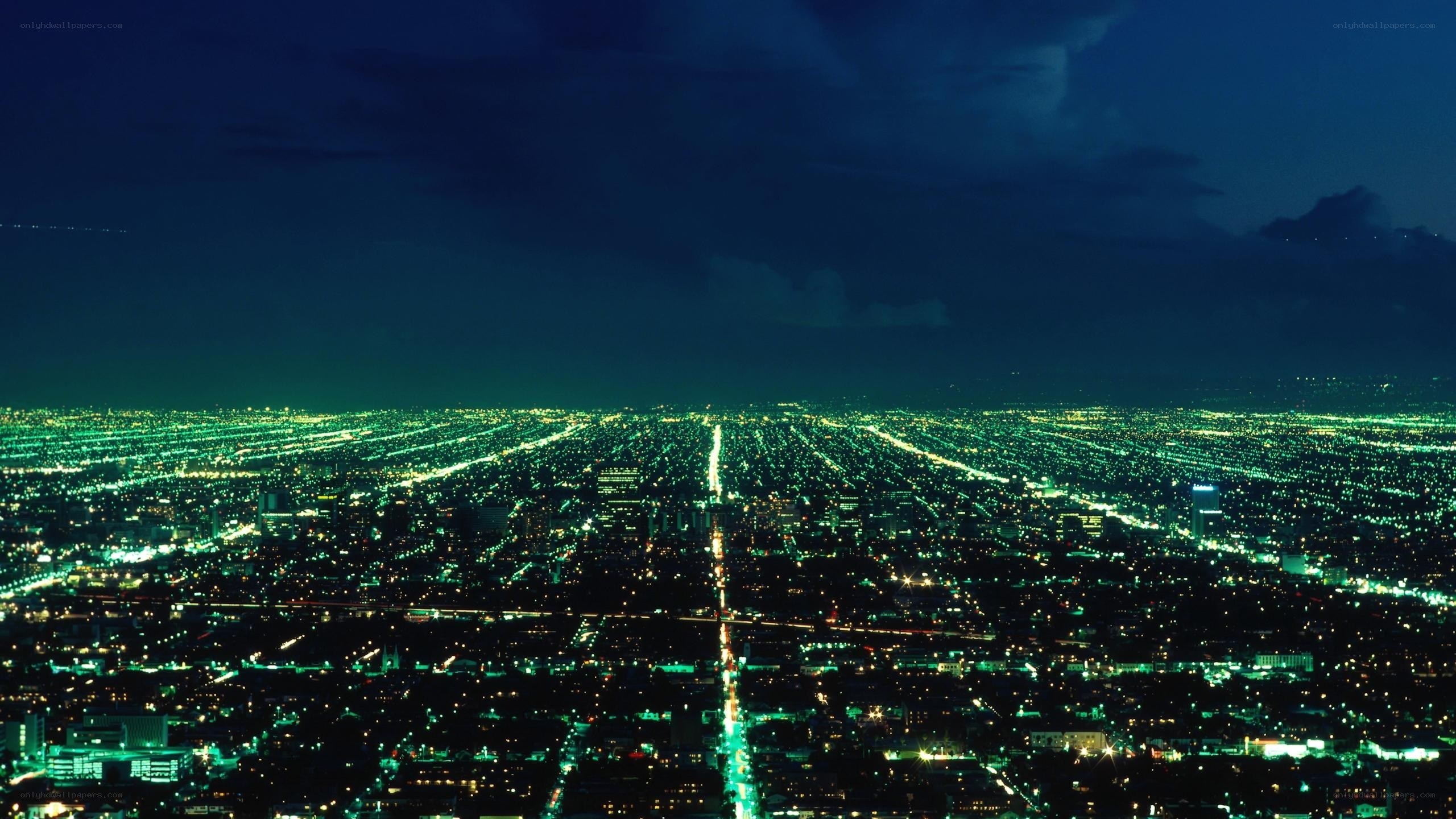 nighttime cityscape aerial view