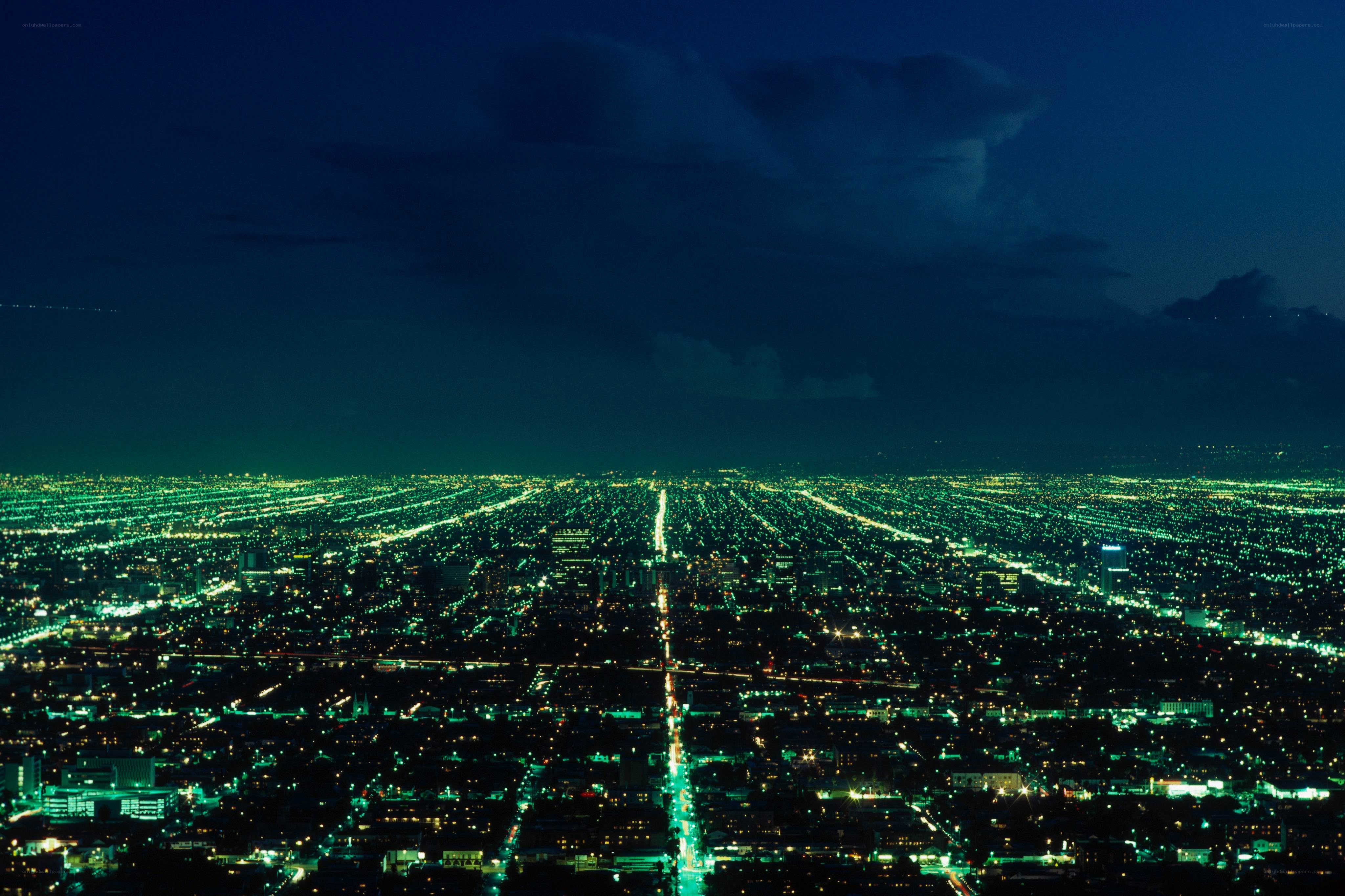 nighttime cityscape aerial view