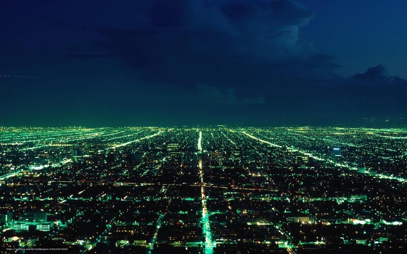 nighttime cityscape aerial view