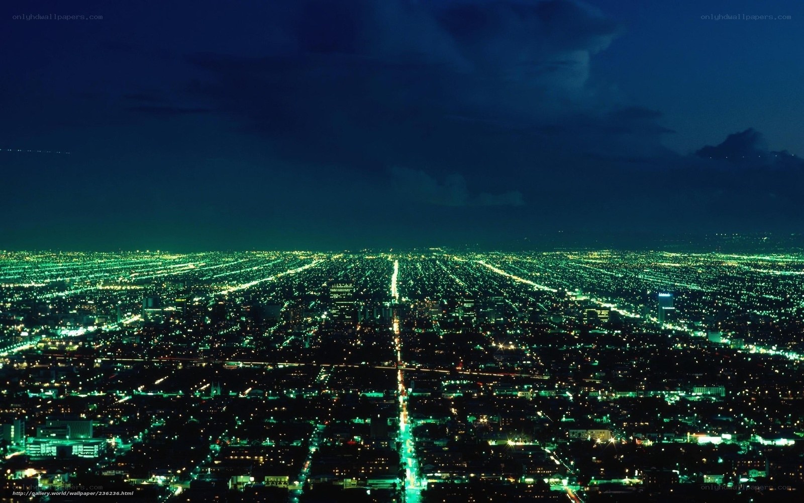 nighttime cityscape aerial view
