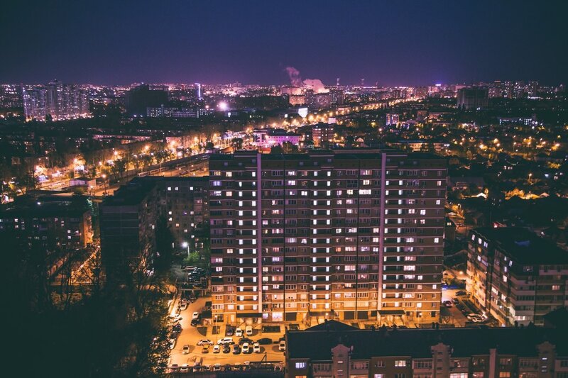 Nighttime Cityscape — Black, Calm, Night, Photograph, Apartment Buildings