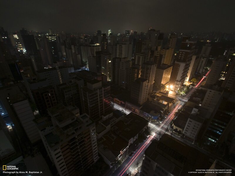 Nighttime Cityscape — Black, Dark, Night, Photograph, Buildings, Streets