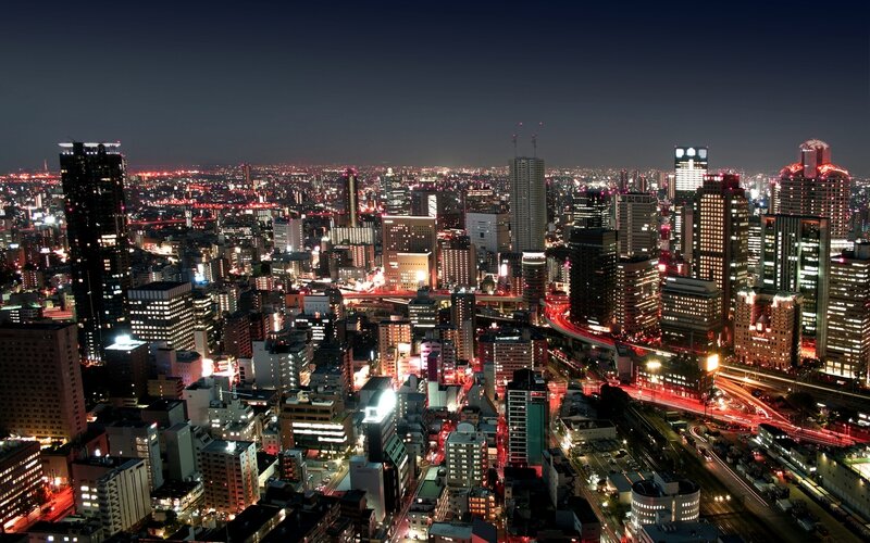 Nighttime Cityscape — Black, Dramatic, Night, Photograph