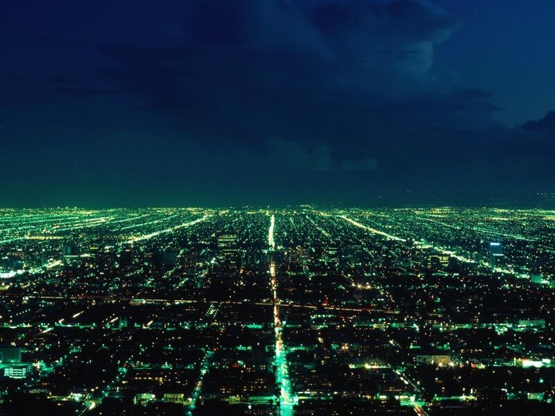 Nighttime Cityscape — Blue, Dark, Night, Photograph