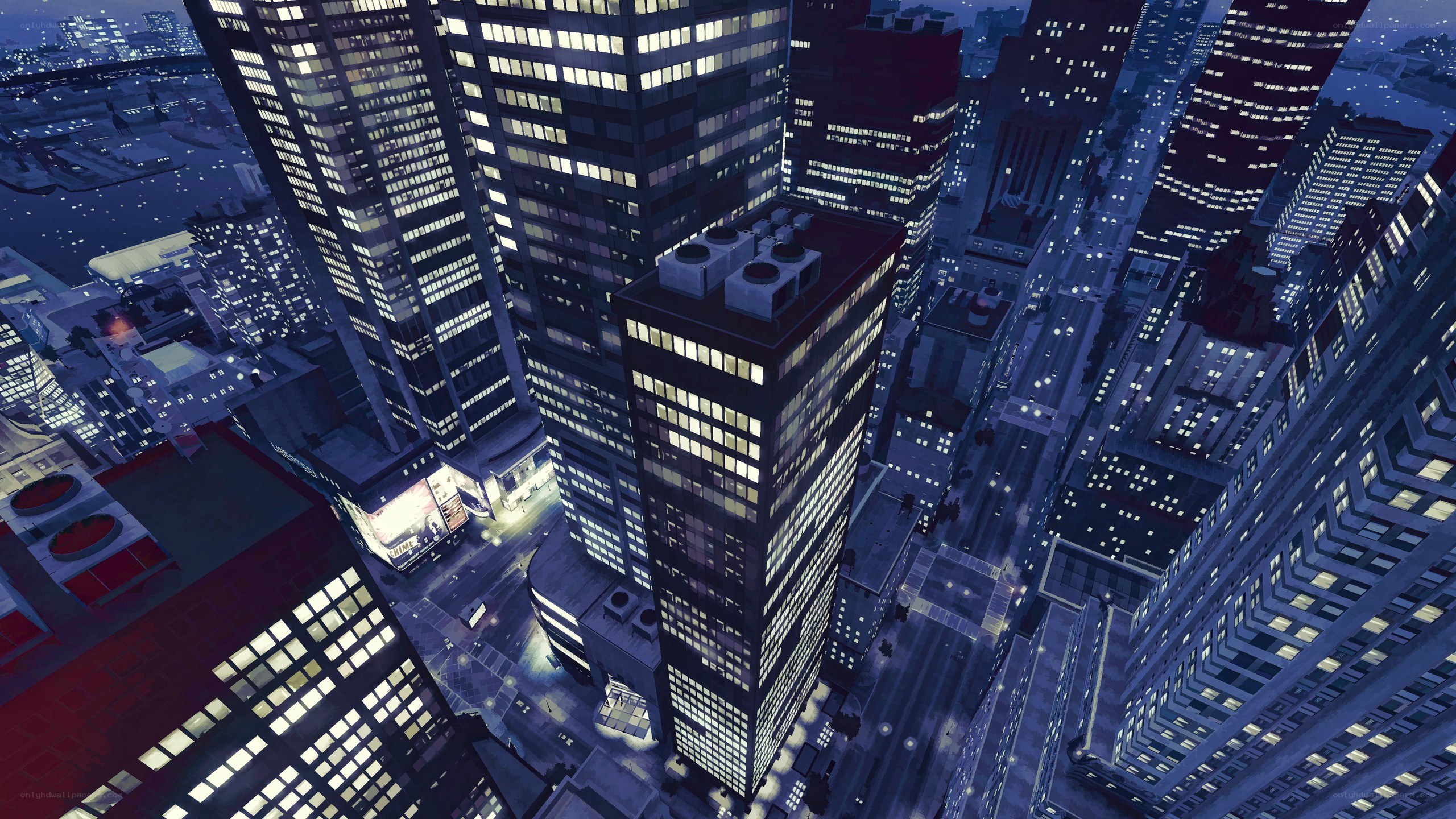 nighttime cityscape from above