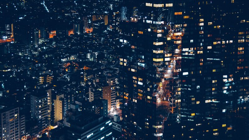 nighttime cityscape from above