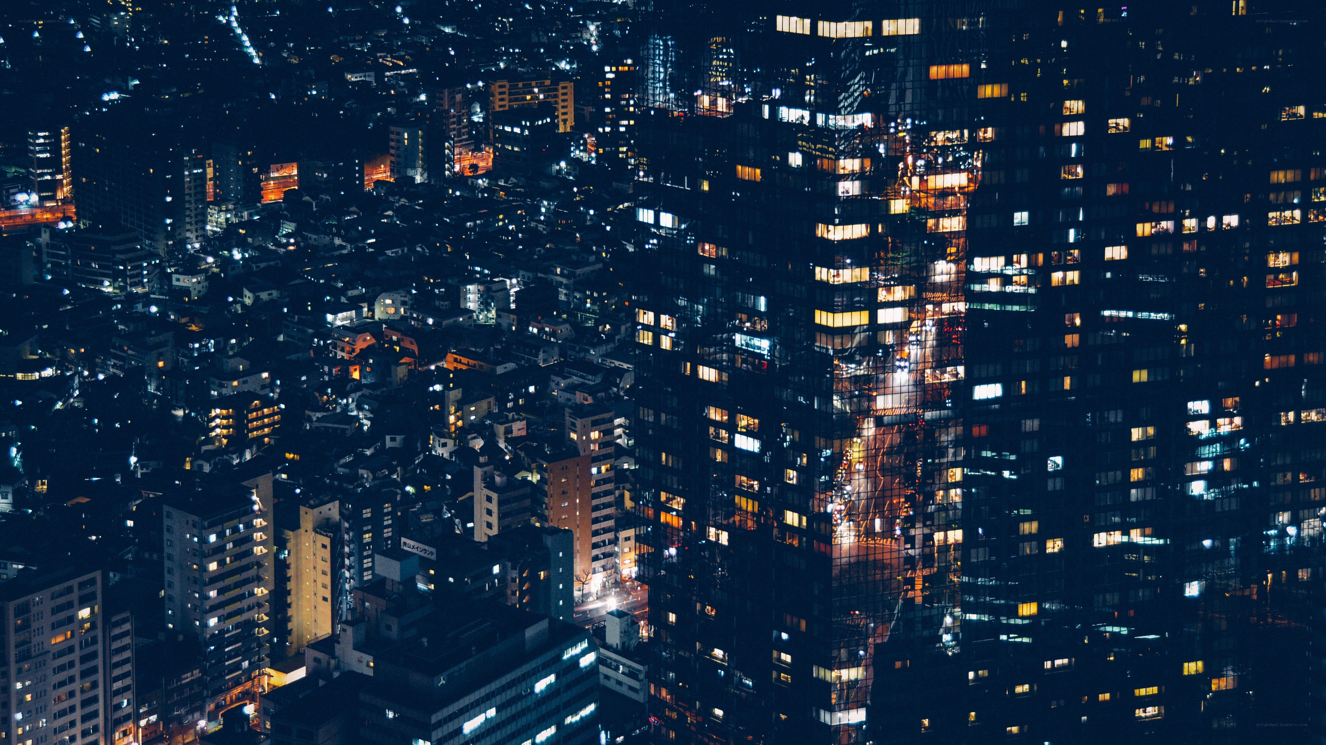 nighttime cityscape from above