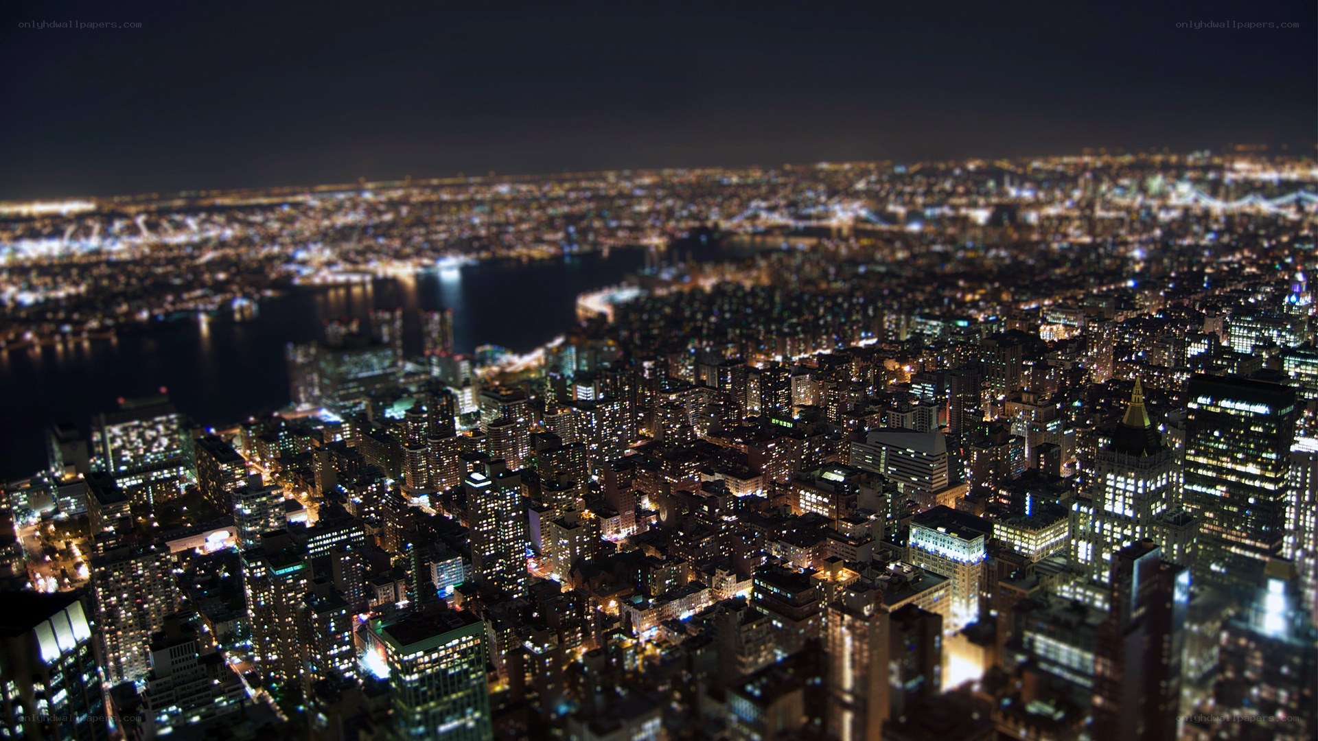 nighttime cityscape from above