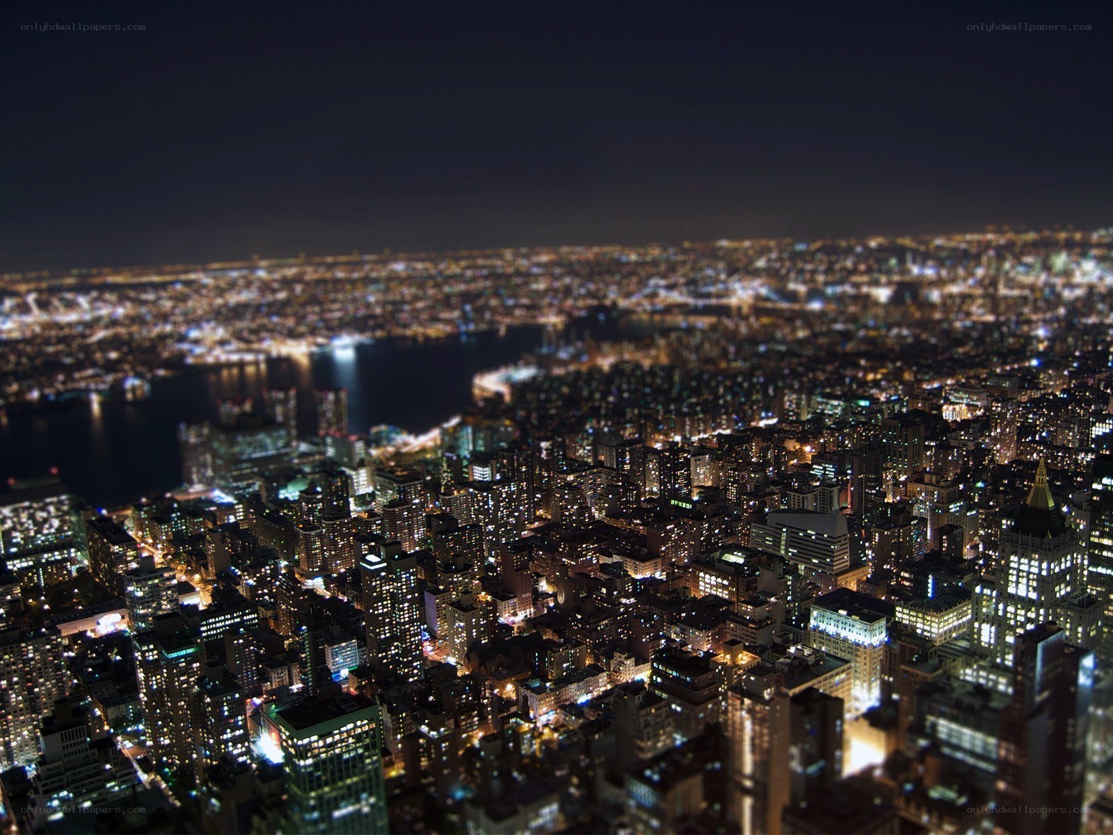 nighttime cityscape from above
