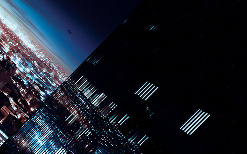Nighttime cityscape from skyscraper