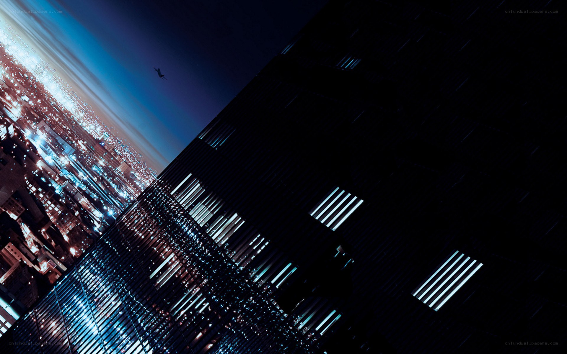 Nighttime cityscape from skyscraper