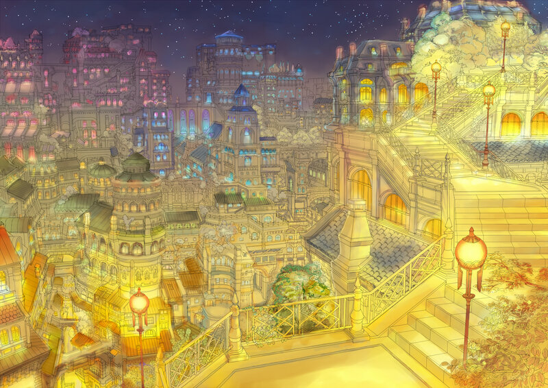 nighttime cityscape illustration