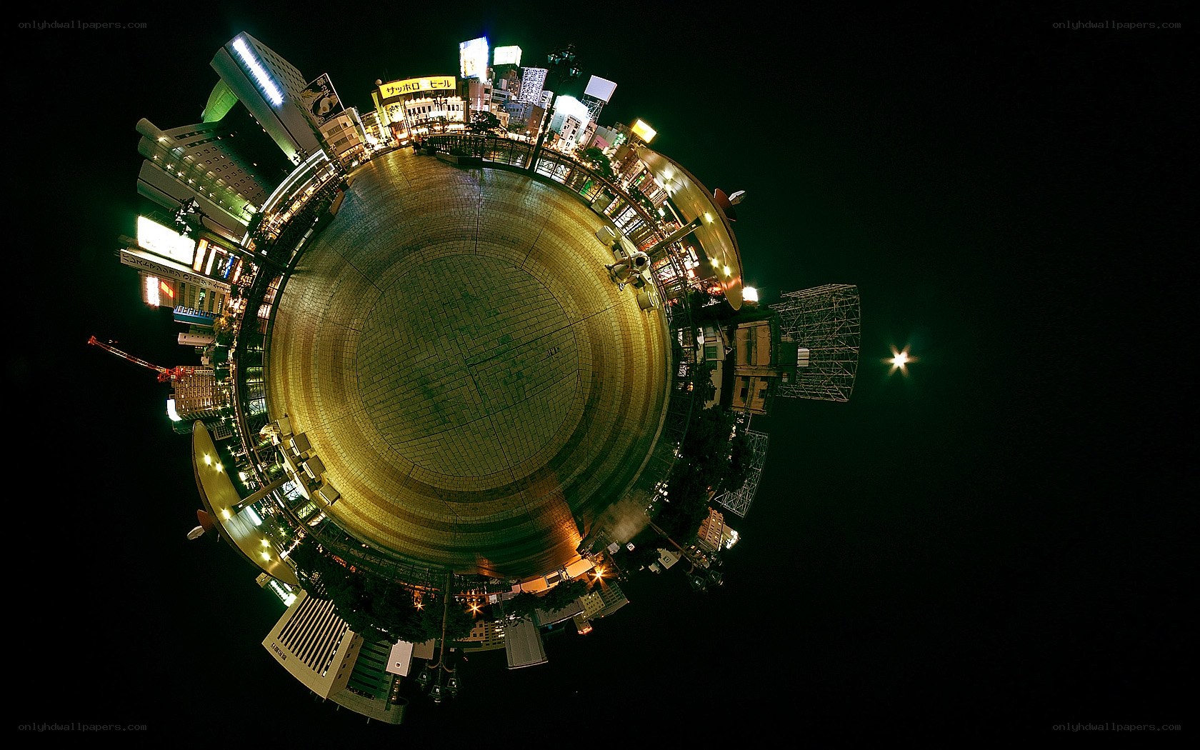 nighttime cityscape in a sphere