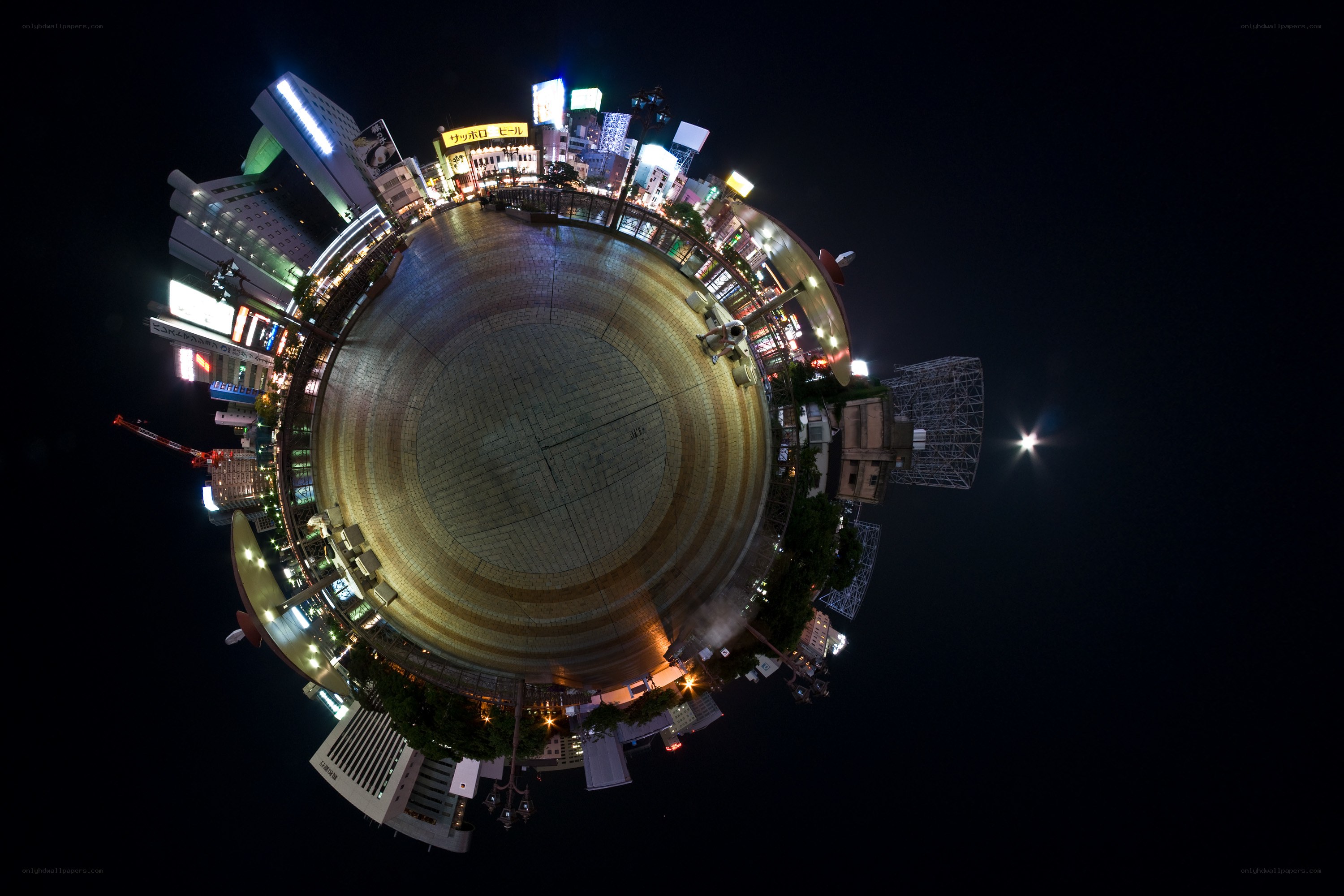 nighttime cityscape in a sphere