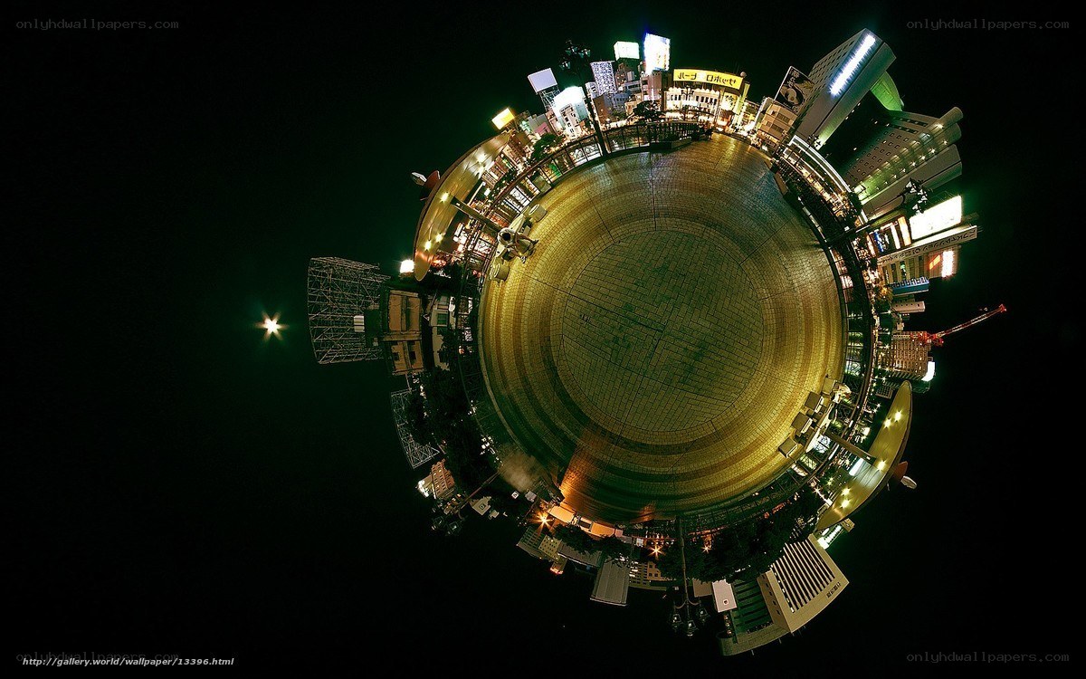 nighttime cityscape in a sphere