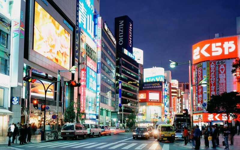 Nighttime cityscape in Tokyo