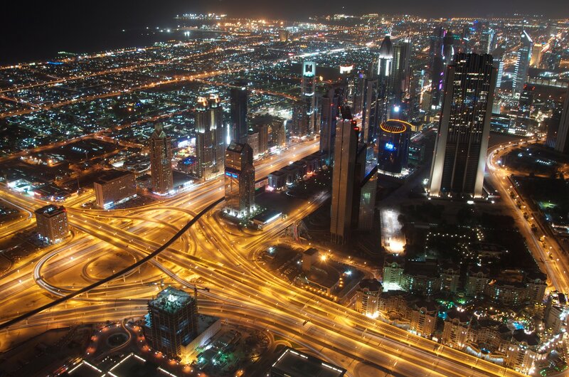 Nighttime Cityscape of Dubai — Black, Dramatic