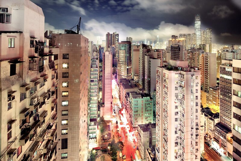 nighttime cityscape of hong kong