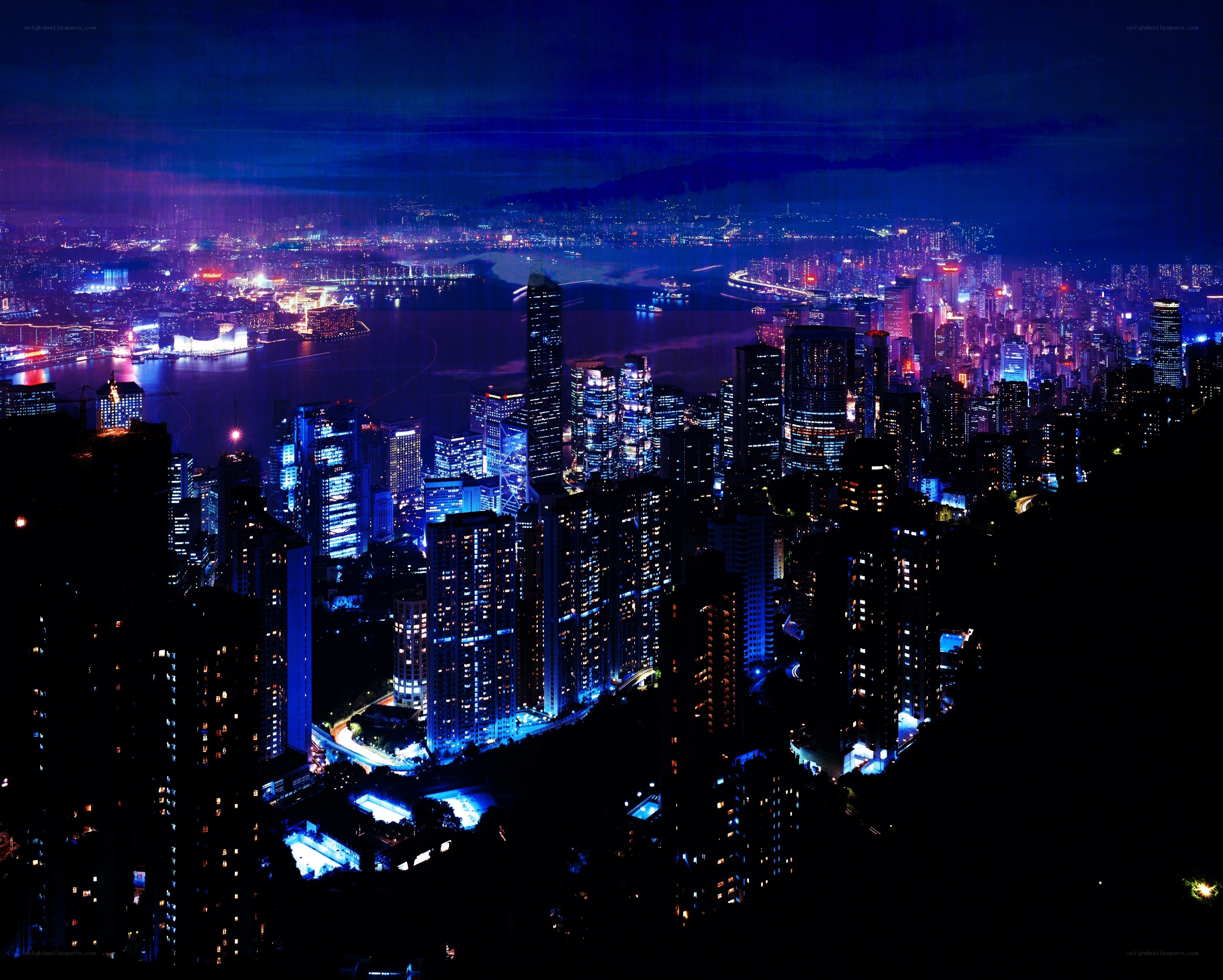 nighttime cityscape of hong kong