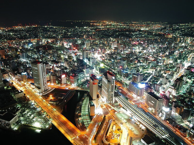 nighttime cityscape of osaka