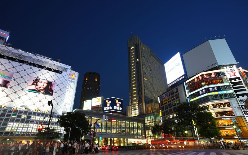 Nighttime cityscape of Shibuya
