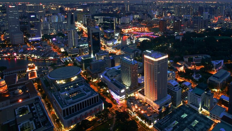 Nighttime Cityscape of Singapore — Black, Dramatic