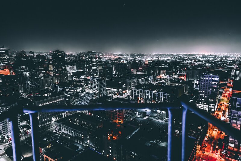 Nighttime Cityscape View — Black, Dark, Night, Photograph, Buildings, Streets