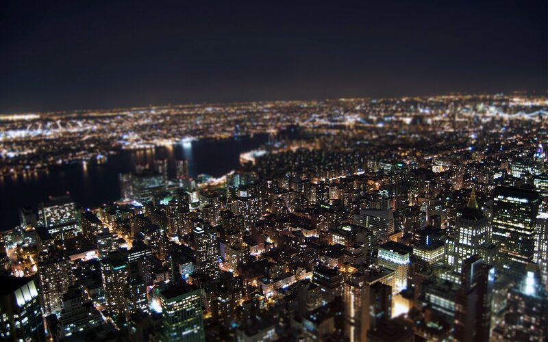 Nighttime Cityscape View — Black, Dramatic, Night, Photograph, Buildings, River