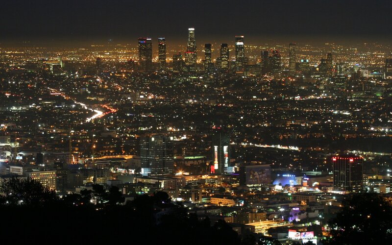 Nighttime Cityscape View — Black, Dramatic, Night, Photograph, Skyscrapers, Streets, Buildings