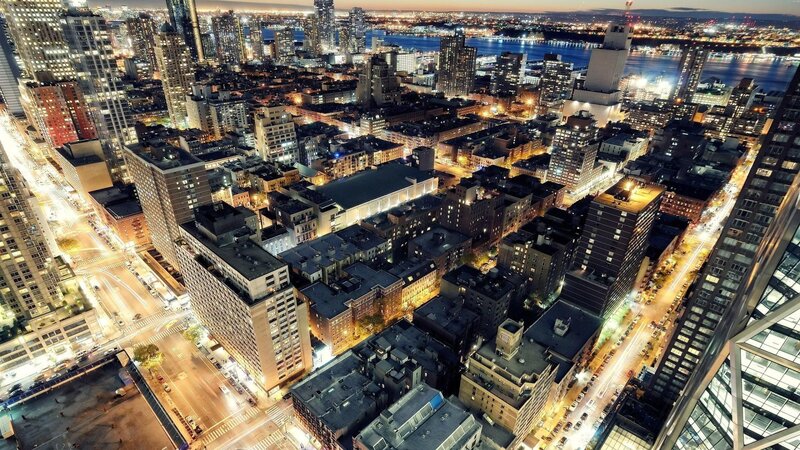 Nighttime Cityscape View — Black, Dramatic, Night, Photograph, Skyscrapers, Streets