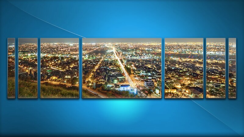 Nighttime Cityscape View — Blue, Calm, Night, Photograph