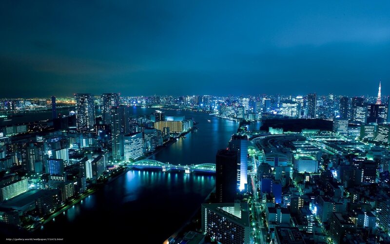 Nighttime Cityscape View — Blue, Calm, Night