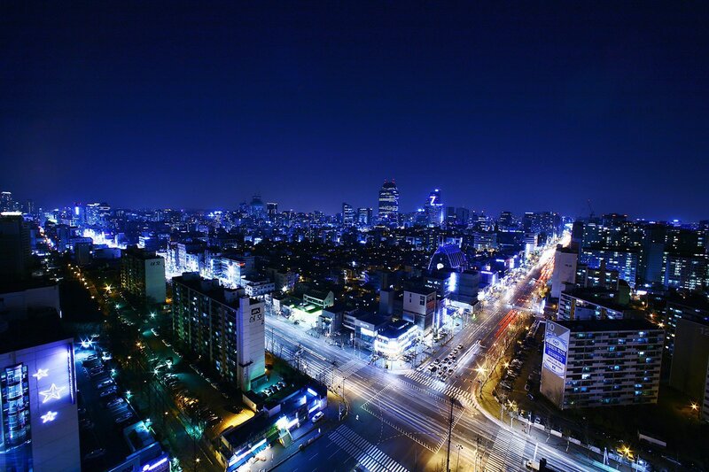 Nighttime Cityscape View — Blue, Calm