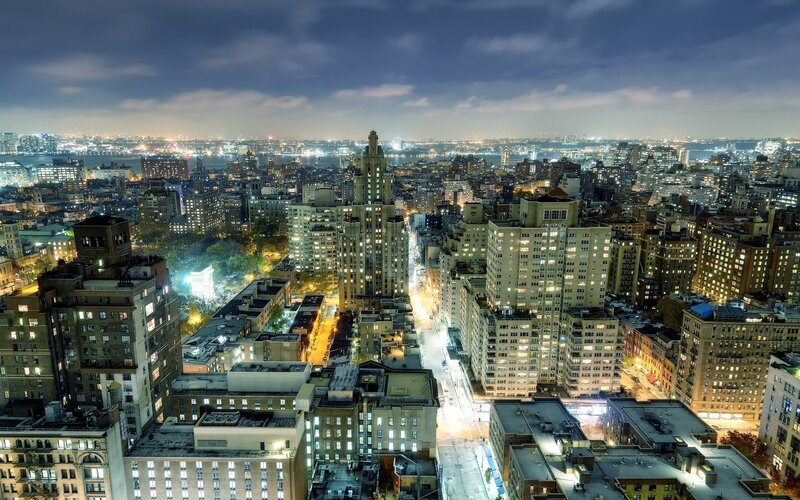 Nighttime Cityscape View — Blue, Dramatic, Night, Photograph, Buildings
