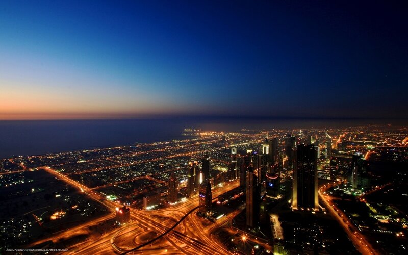 Nighttime Cityscape View — Blue, Dramatic, Night, Photograph, Skyscrapers, Highways