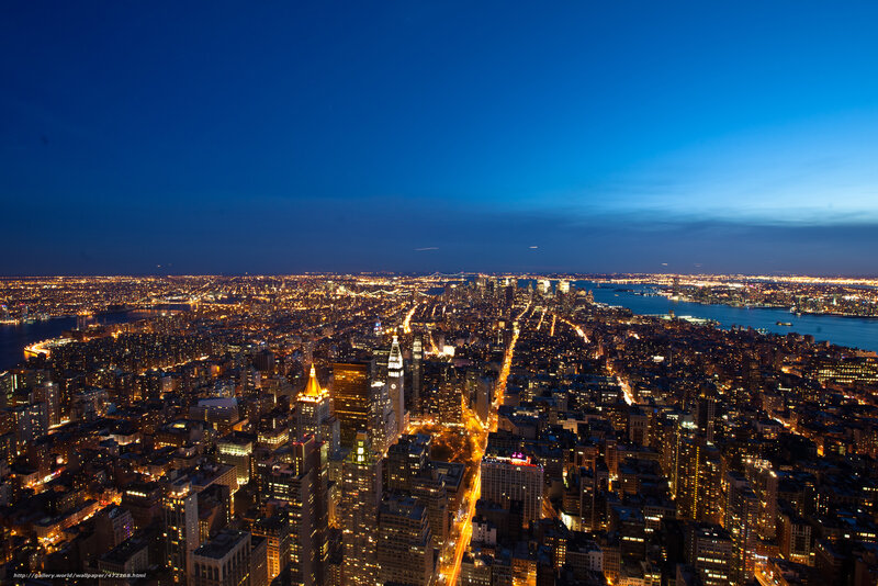 Nighttime Cityscape View — Blue, Dramatic, Night, Photograph, Skyscrapers, River