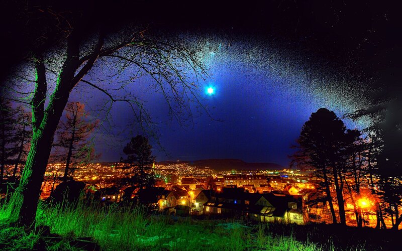 Nighttime Cityscape View — Blue, Dramatic, Night