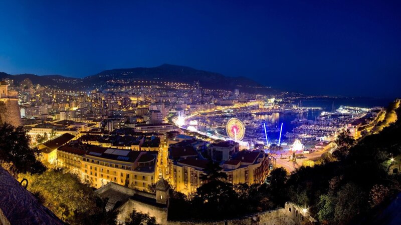Nighttime Cityscape View — Blue, Serene, Night, Photograph