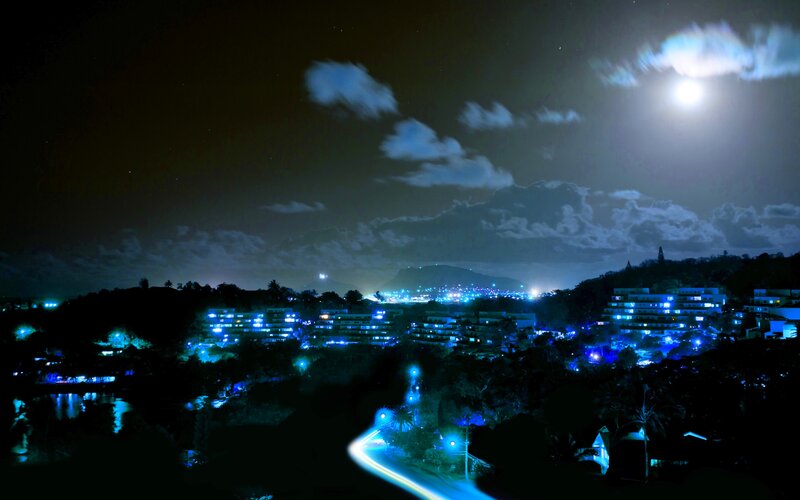 Nighttime Cityscape View — Blue, Serene