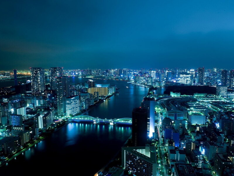 Nighttime Cityscape View — Blue