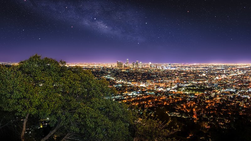Nighttime Cityscape View — Purple, Serene