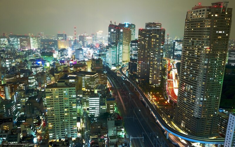 Nighttime Cityscape View — Yellow, Dramatic, Night, Photograph