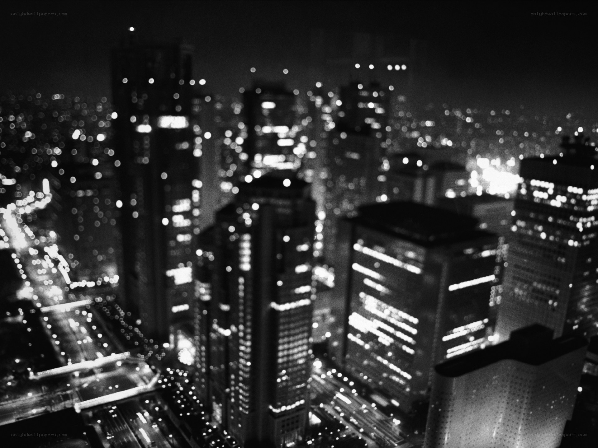 nighttime cityscape with bokeh lights