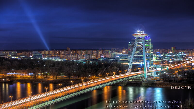Nighttime Cityscape with Bridge — Blue, Dramatic