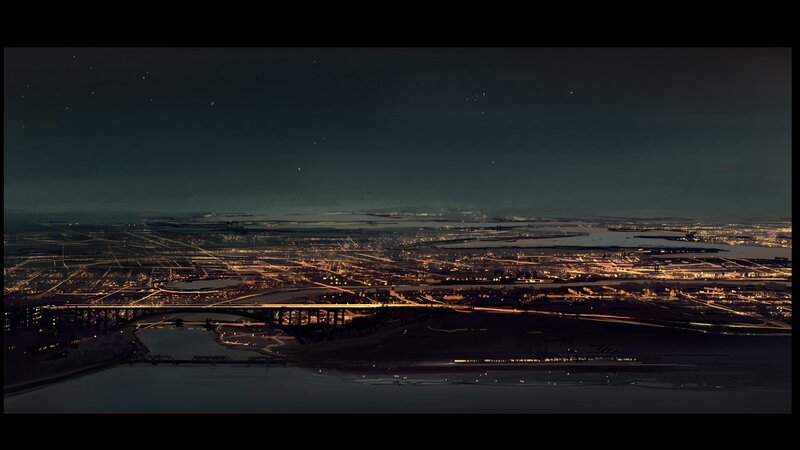 nighttime cityscape with bridges