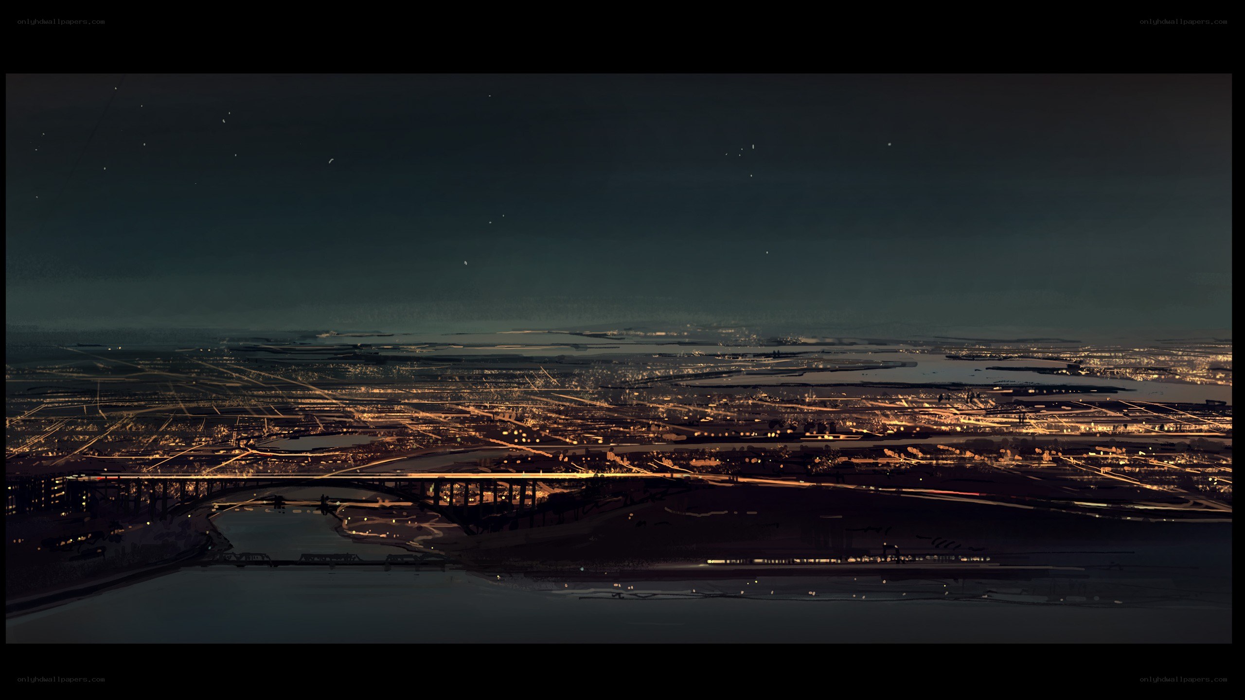 nighttime cityscape with bridges