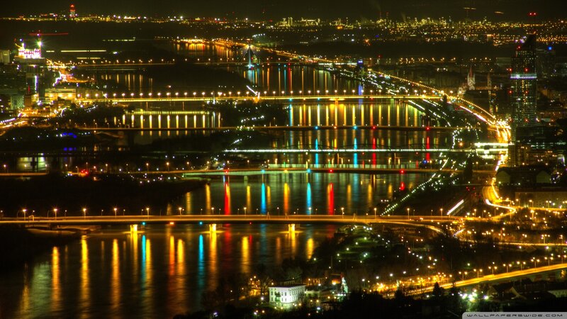 Nighttime Cityscape with Bridges — Black